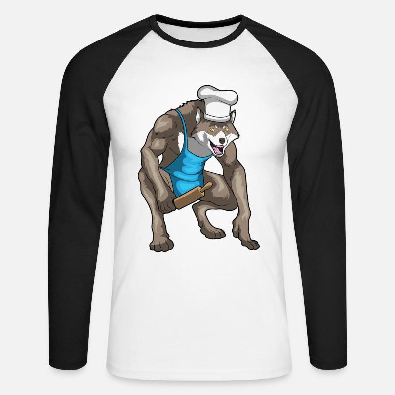 Werwolf Halloween Bäcker - Unisex Baseballshirt langarm - Weiß/Schwarz
