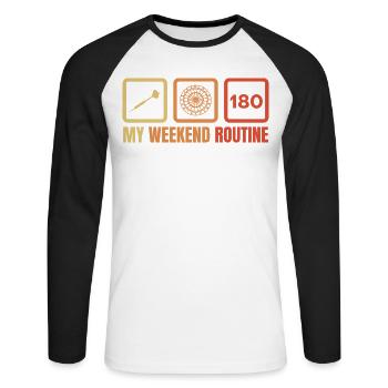 Dartspieler Wochenendroutine - Unisex Baseballshirt langarm - Weiß/Schwarz - Vorne - Nik (191cm)