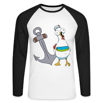 Poulet Marin Marin Ancre Maritime Ahoy Voyage - T-shirt baseball manches longues Homme - blanc/noir - Devant - Nik (191cm)