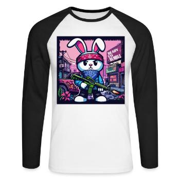 Bunny Bunny GTA Gamer Gun Cute Rabbit Lol - Unisex Long Sleeve Baseball T-Shirt - white/black - Front - Nik (191cm)