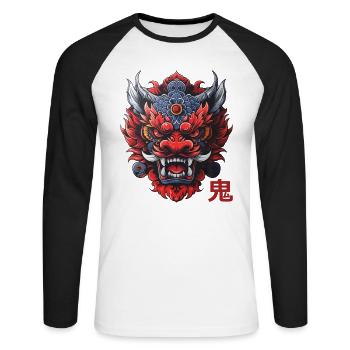 Oni, japanischer Dämon - Unisex Baseballshirt langarm - Weiß/Schwarz - Vorne - Nik (191cm)