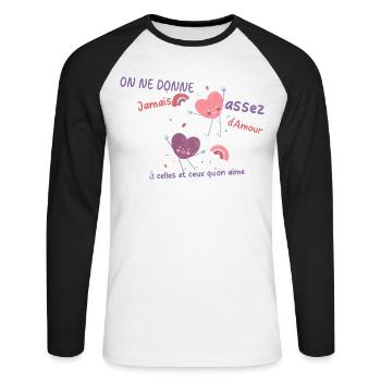 On ne donne jamais assez d'amour - T-shirt baseball manches longues Homme - blanc/noir - Devant - Nik (191cm)