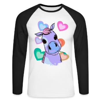 Fantaisie Coeur Poney Coloré Coloré Enfant Bébé - T-shirt baseball manches longues Homme - blanc/noir - Devant - Nik (191cm)