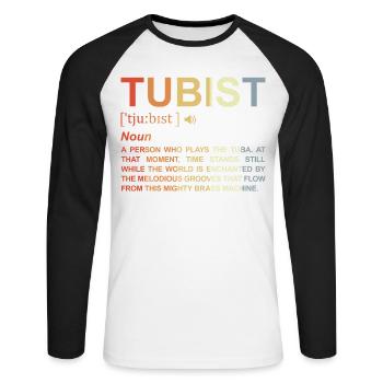 Tubist Definition - Unisex Baseballshirt langarm - Weiß/Schwarz - Vorne - Nik (191cm)