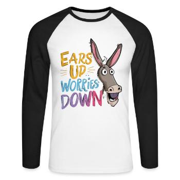 Oreilles Vers Le Bas Soucis Vers Le Bas Drôle Cul Dire Mule - T-shirt baseball manches longues Homme - blanc/noir - Devant - Nik (191cm)