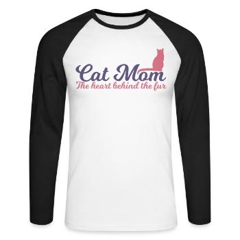 Katzen Mama - Unisex Baseballshirt langarm - Weiß/Schwarz - Vorne - Nik (191cm)
