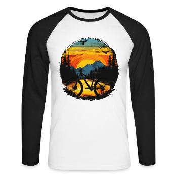 Mountainbiking Porträt - Unisex Baseballshirt langarm - Weiß/Schwarz - Vorne - Nik (191cm)