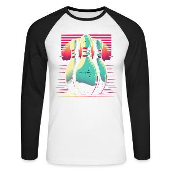 Bowling Synthwave - Unisex Baseballshirt langarm - Weiß/Schwarz - Vorne - Nik (191cm)