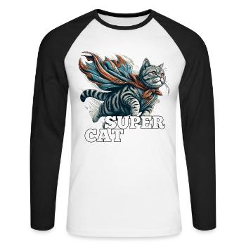 Super Cat British Shorthair BKH Tabby - Unisex Long Sleeve Baseball T-Shirt - white/black - Front - Nik (191cm)