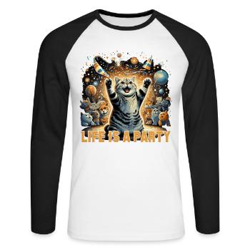Britisch Kurzhaar Katze BKH Party Geschenk - Unisex Baseballshirt langarm - Weiß/Schwarz - Vorne - Nik (191cm)