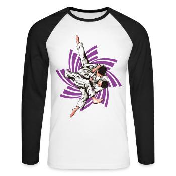 Lila Judo - Unisex Baseballshirt langarm - Weiß/Schwarz - Vorne - Nik (191cm)