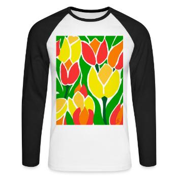 EG Tulpen I Blumen I Tulpenfest I Geschenkidee - Unisex Baseballshirt langarm - Weiß/Schwarz - Vorne - Nik (191cm)
