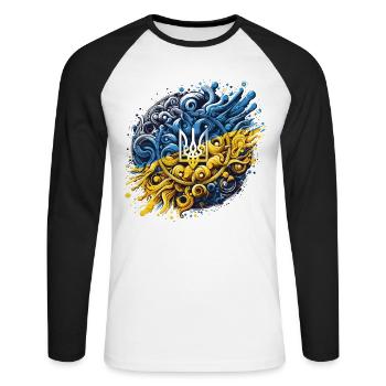 Ukraine ukrainisch Flagge Fahne Wappen Freiheit - Unisex Baseballshirt langarm - Weiß/Schwarz - Vorne - Nik (191cm)