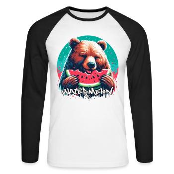 Watermelon Bear Yummy Gift - Unisex Long Sleeve Baseball T-Shirt - white/black - Front - Nik (191cm)