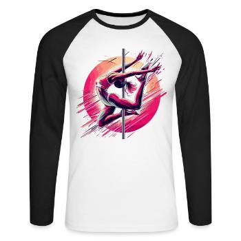 Pole Dance Dynamique Rose Cadeau - T-shirt baseball manches longues Homme - blanc/noir - Devant - Nik (191cm)
