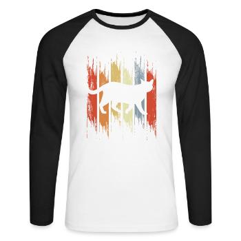 Chat au look vintage - T-shirt baseball manches longues Homme - blanc/noir - Devant - Nik (191cm)