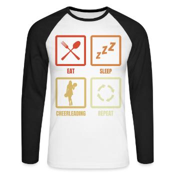 Manger, dormir, faire du cheerleading, répéter - T-shirt baseball manches longues Homme - blanc/noir - Devant - Nik (191cm)