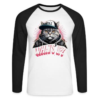 BKH Britisch Kurzhaar Katze getigert Gangster - Unisex Baseballshirt langarm - Weiß/Schwarz - Vorne - Nik (191cm)