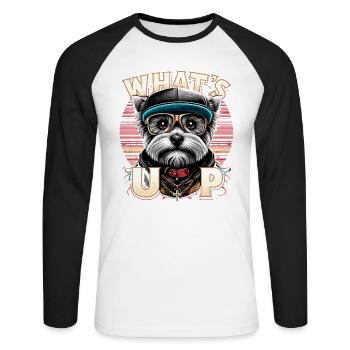 West Highland White Terrier Gangsta chien cadeau - T-shirt baseball manches longues Homme - blanc/noir - Devant - Nik (191cm)