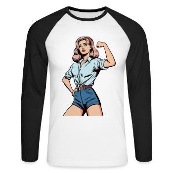 Force féminine – Illustration de femme confiante - T-shirt baseball manches longues Homme - blanc/noir - Devant - Nik (191cm)