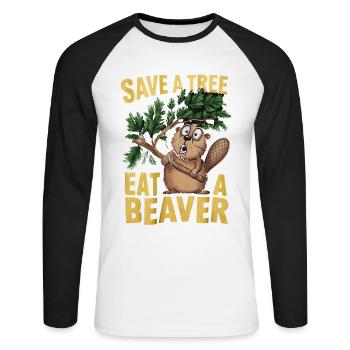 save a tree eat a beaverl lustig - Unisex Long Sleeve Baseball T-Shirt - white/black - Front - Nik (191cm)