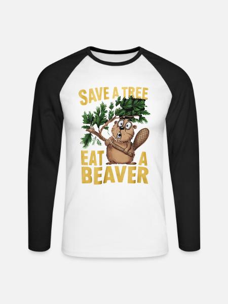 Lustiger Biber Waldtier Spruch - Unisex Baseballshirt langarm - Weiß/Schwarz