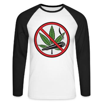 Panneau de prohibition cannabis marijuana - T-shirt baseball manches longues Homme - blanc/noir - Devant - Nik (191cm)
