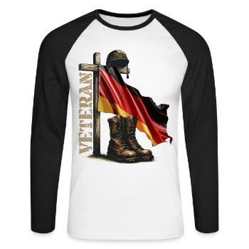 Gedenkflagge und Stiefel Veteranentag Veteran - Unisex Baseballshirt langarm - Weiß/Schwarz - Vorne - Nik (191cm)