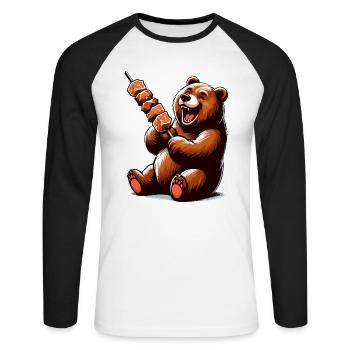 Cadeau de grillades délicieux ours shashlik doux - T-shirt baseball manches longues Homme - blanc/noir - Devant - Nik (191cm)