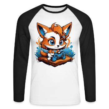 Gamer Schlauer Gaming Fuchs - Unisex Baseballshirt langarm - Weiß/Schwarz - Vorne - Nik (191cm)