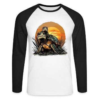 papa tortue fils père tortue - T-shirt baseball manches longues Homme - blanc/noir - Devant - Nik (191cm)