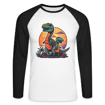 Dinosaure Papa Dino Père Fils Vintage Rétro - T-shirt baseball manches longues Homme - blanc/noir - Devant - Nik (191cm)