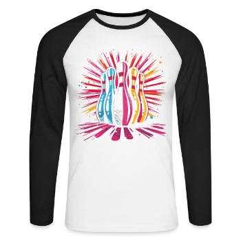 Style de dessin animé de bowling - T-shirt baseball manches longues Homme - blanc/noir - Devant - Nik (191cm)