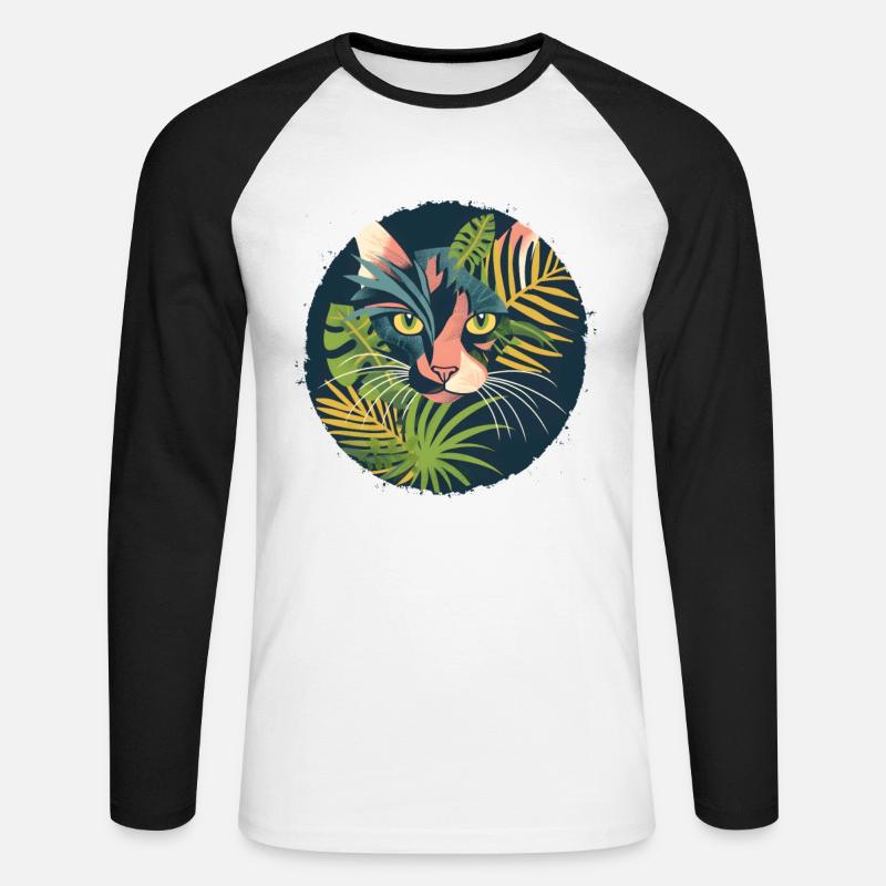 Illustration einer Katze - Unisex Baseballshirt langarm - Weiß/Schwarz