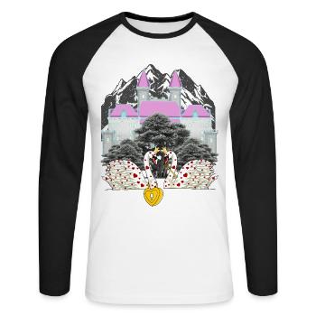 Mountain Castle Swans Love Heart Saint-Valentin - T-shirt baseball manches longues Homme - blanc/noir - Devant - Nik (191cm)