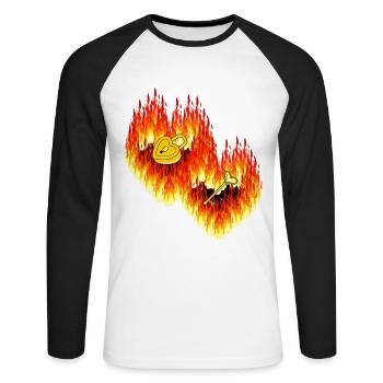 Cœurs Flamme Amour Relation Saint-Valentin - T-shirt baseball manches longues Homme - blanc/noir - Devant - Nik (191cm)