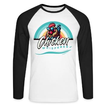 Poulet Chuchoteur Poulet Éventail Stylisé - T-shirt baseball manches longues Homme - blanc/noir - Devant - Nik (191cm)
