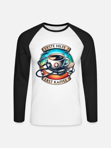 Humoristisk kaffekunst med førstehjelpsmotiv - Langermet baseball-skjorte for menn - hvit/svart