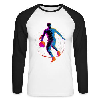 90er Basketball Liebhaber - Unisex Baseballshirt langarm - Weiß/Schwarz - Vorne - Nik (191cm)