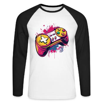 Manettes de jeu - T-shirt baseball manches longues Homme - blanc/noir - Devant - Nik (191cm)