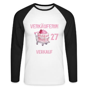 Verkäuferin 27 Geburtstag Verkaufen Verkauf Spruch - Unisex Baseballshirt langarm - Weiß/Schwarz - Vorne - Nik (191cm)
