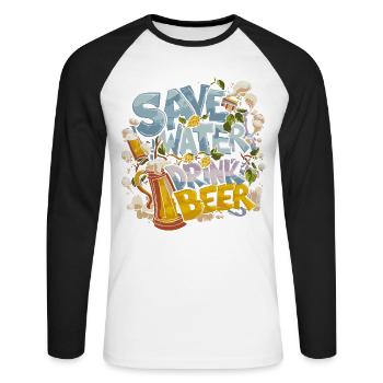 Save Water Drink Beer Biertrinker - Unisex Baseballshirt langarm - Weiß/Schwarz - Vorne - Nik (191cm)