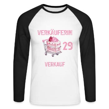 29 Geburtstag Verkäuferin 29 Jahre Verkauf Spruch - Unisex Baseballshirt langarm - Weiß/Schwarz - Vorne - Nik (191cm)