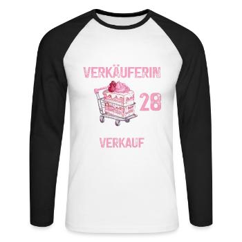 28 Geburtstag Verkäuferin Verkaufen Verkauf Spruch - Unisex Baseballshirt langarm - Weiß/Schwarz - Vorne - Nik (191cm)