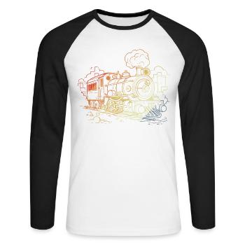 90s Locomotive Sketch - Unisex Long Sleeve Baseball T-Shirt - white/black - Front - Nik (191cm)
