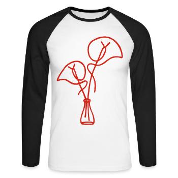 Rote Blumenskizze - Unisex Baseballshirt langarm - Weiß/Schwarz - Vorne - Nik (191cm)