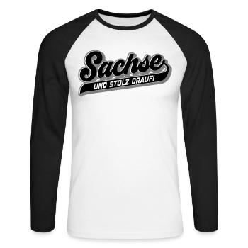 Sachse und Stolz drauf | Farben änderbar - Unisex Baseballshirt langarm - Weiß/Schwarz - Vorne - Nik (191cm)