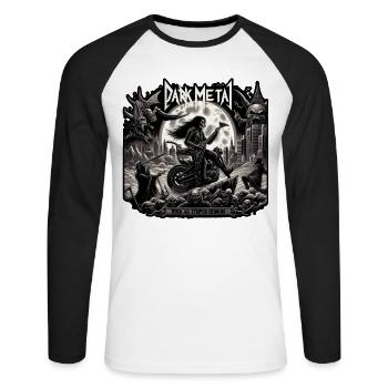 Squelettes de moto en métal foncé - T-shirt baseball manches longues Homme - blanc/noir - Devant - Nik (191cm)