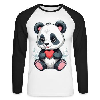 Panda mit Herz - Unisex Baseballshirt langarm - Weiß/Schwarz - Vorne - Nik (191cm)