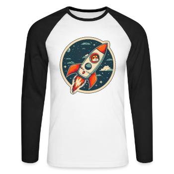 Vers la Lune Shiba Inu Rocket Crypto Dog Bitcoin. - T-shirt baseball manches longues Homme - blanc/noir - Devant - Nik (191cm)